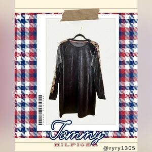 🔥Women’s Tommy Hilfiger Velour Long Sleeve Dress Logo Size L Streetwear, Sporty